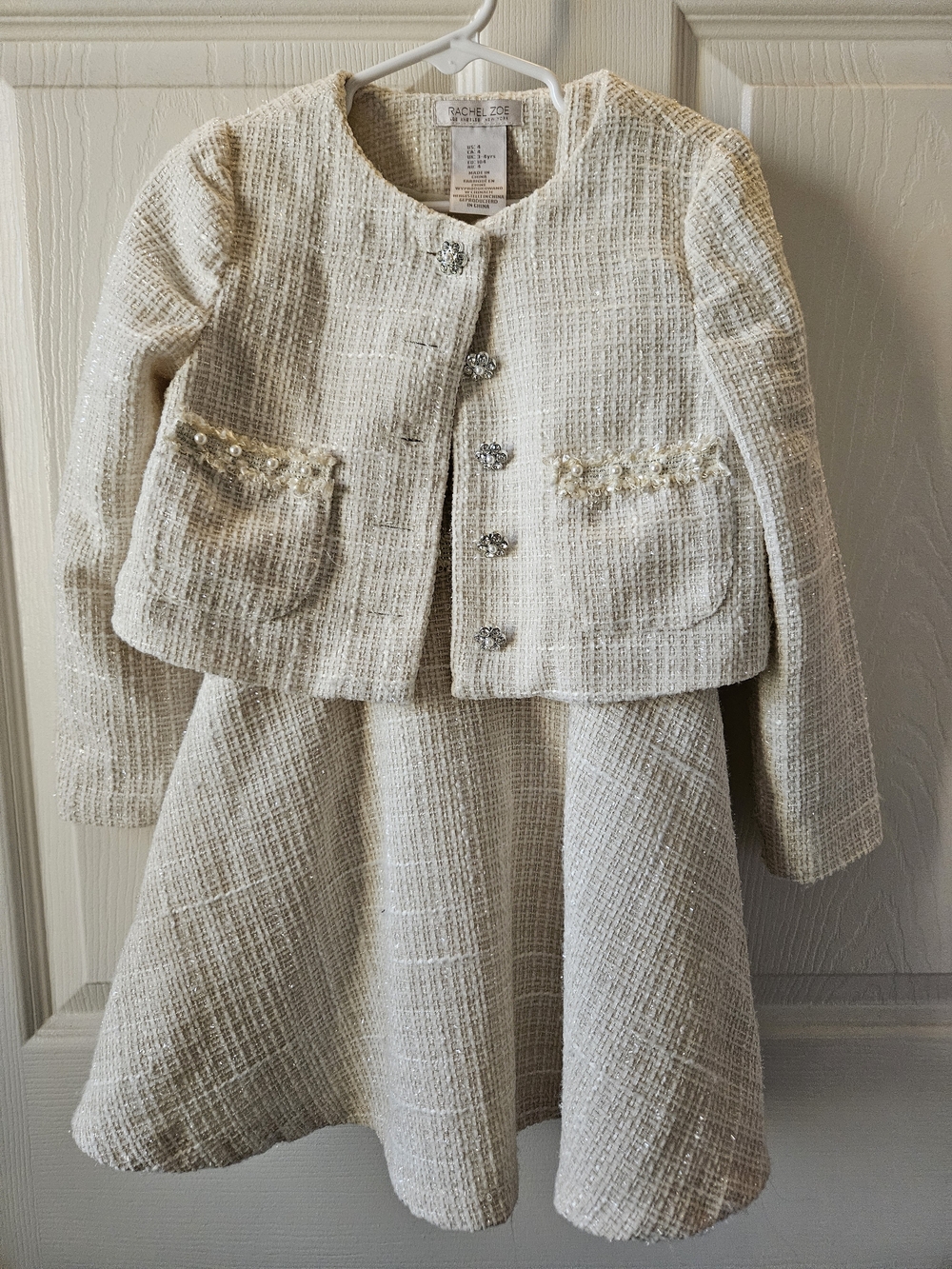 Girls' Ivory Tweed Dress & Jacket Set